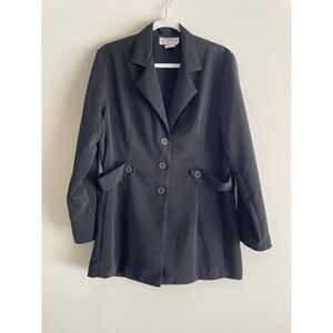 American Vintage Cervelle Women Black Blazer Button Front Side Tabs Jacket S/M